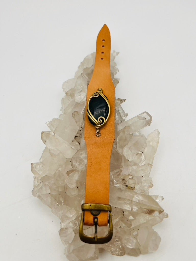 Leather Gem Buckle Bracelet by Collective Journey Art