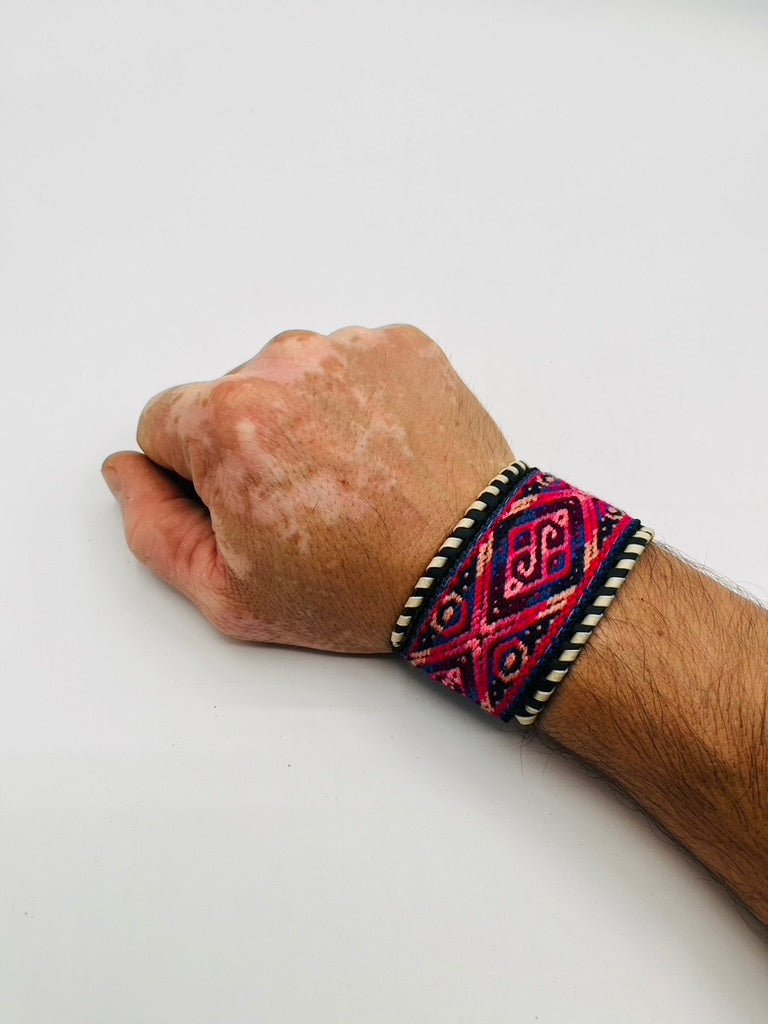 Leather Adjustable Wide Textile Bracelet by Collective Journey Art