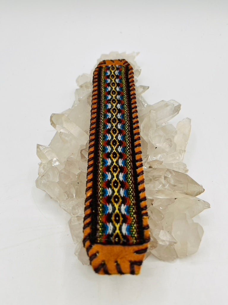 Handwoven Textile - Leather Bendable Cuff by Collective Journey Art