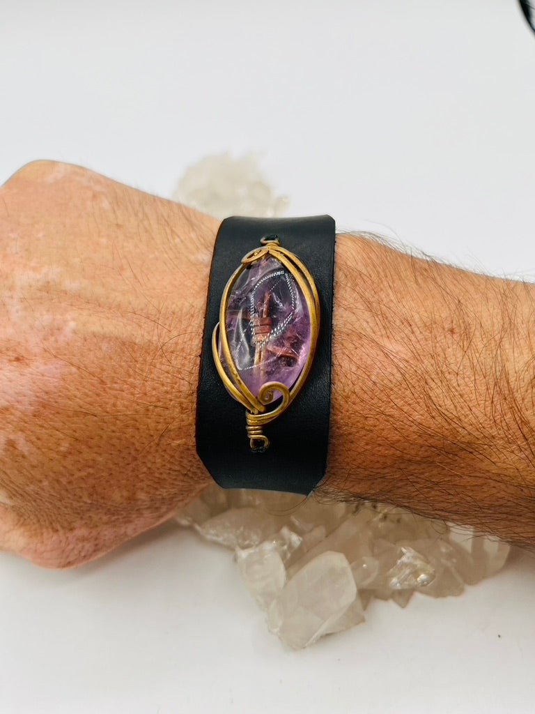 Leather Gem Buckle Bracelet by Collective Journey Art