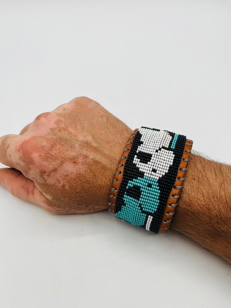 Beaded & Bendable Leather Cuff by Collective Journey Art