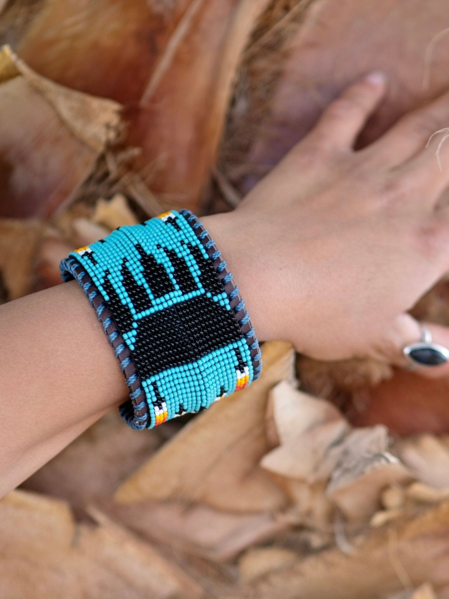 Beaded & Bendable Leather Cuff by Collective Journey Art