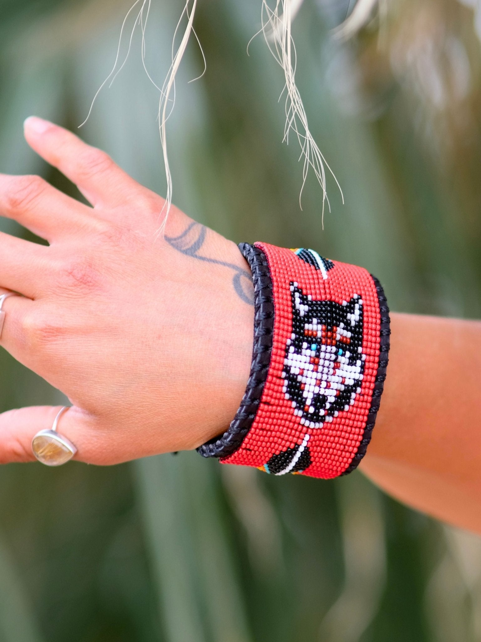 Beaded & Bendable Leather Cuff by Collective Journey Art