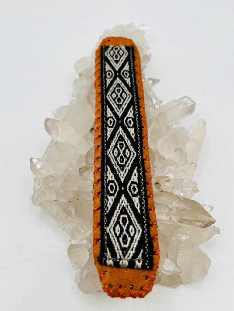 Handwoven Textile - Leather Bendable Cuff by Collective Journey Art