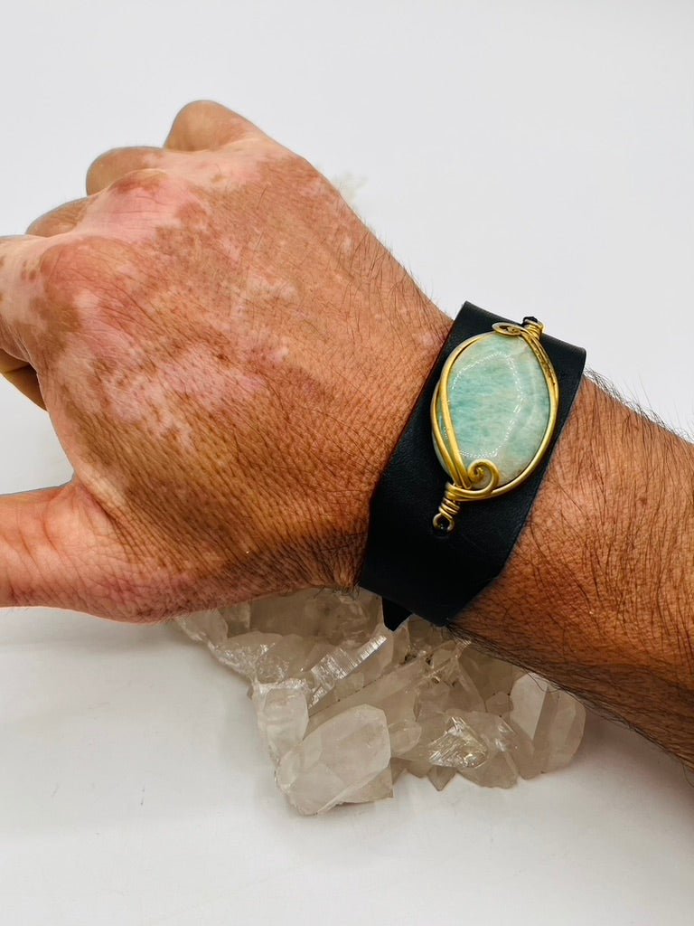 Leather Gem Buckle Bracelet by Collective Journey Art