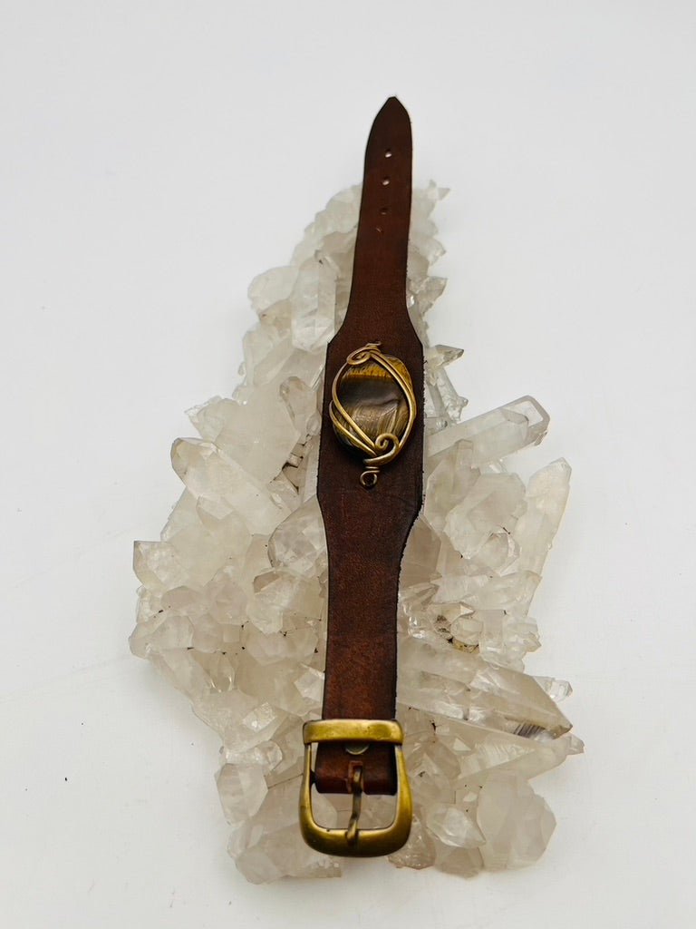 Leather Gem Buckle Bracelet by Collective Journey Art