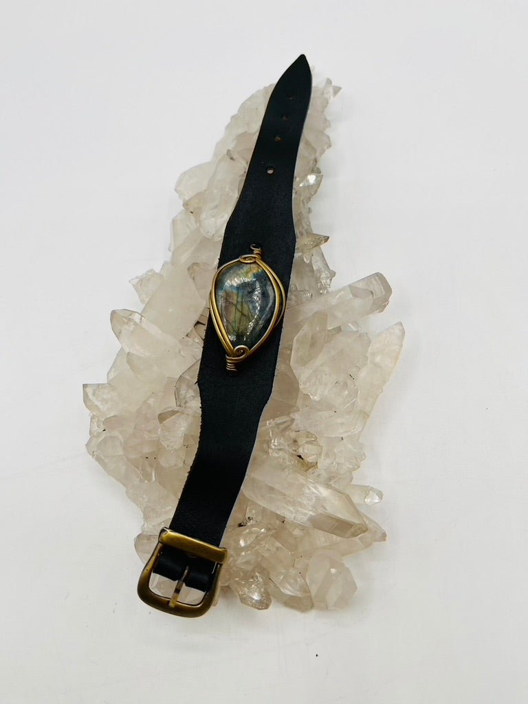 Leather Gem Buckle Bracelet by Collective Journey Art