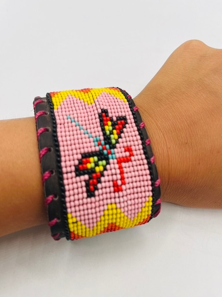 Beaded & Bendable Leather Cuff by Collective Journey Art