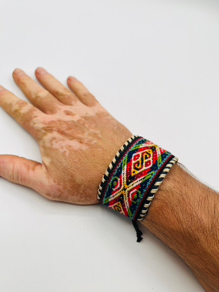Leather Adjustable Wide Textile Bracelet by Collective Journey Art