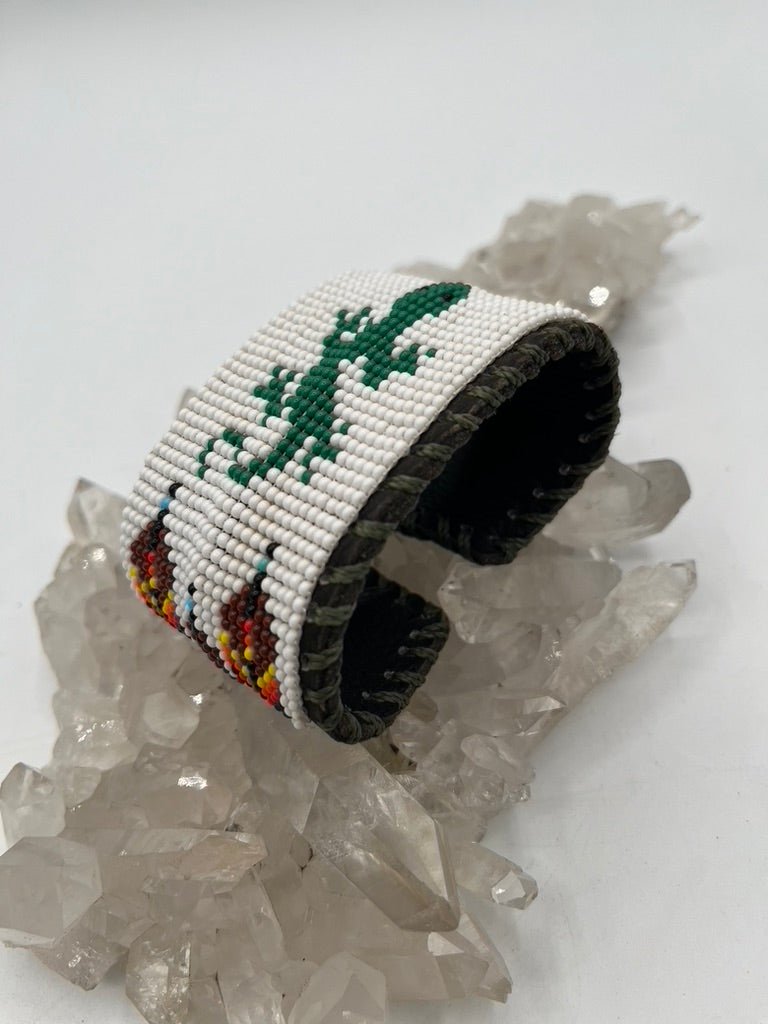 Beaded & Bendable Leather Cuff by Collective Journey Art