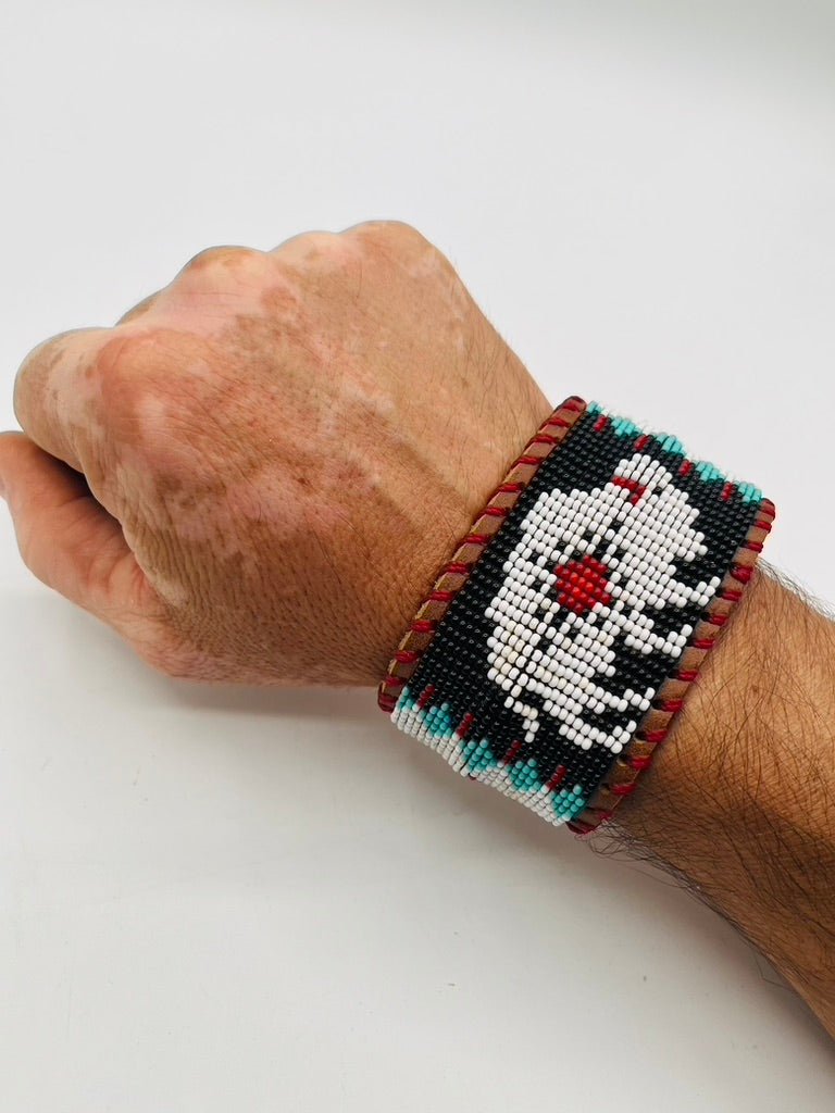 Beaded & Bendable Leather Cuff by Collective Journey Art