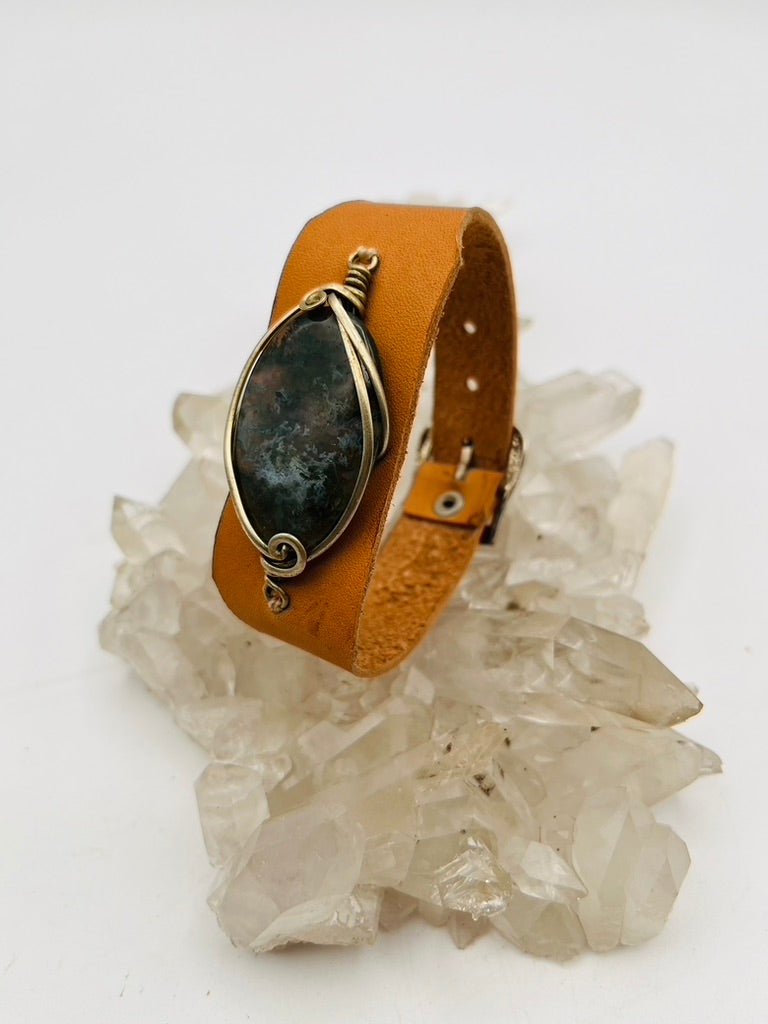 Leather Gem Buckle Bracelet by Collective Journey Art