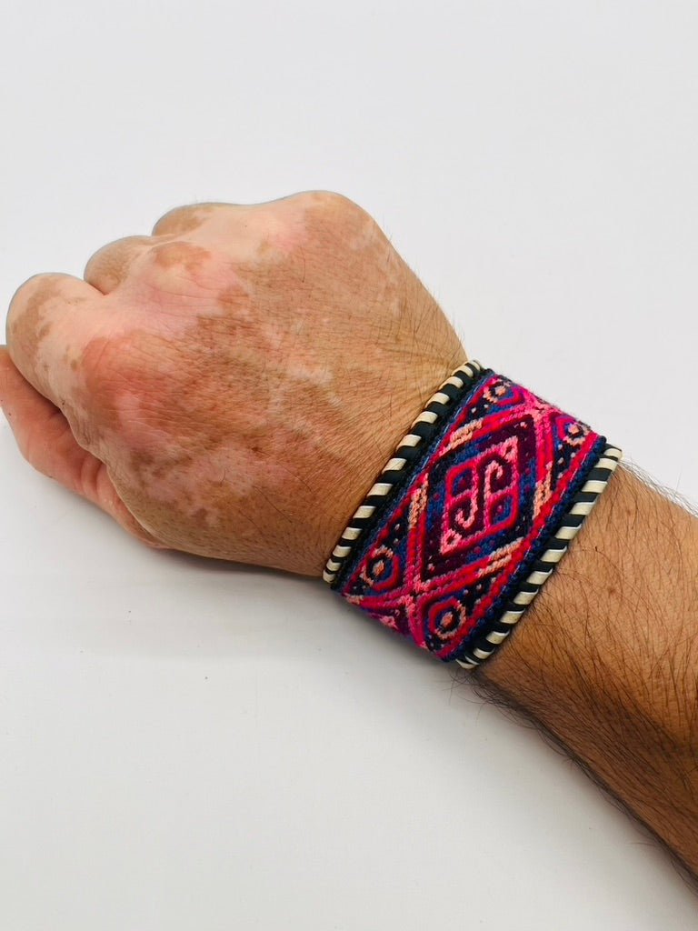 Leather Adjustable Wide Textile Bracelet by Collective Journey Art