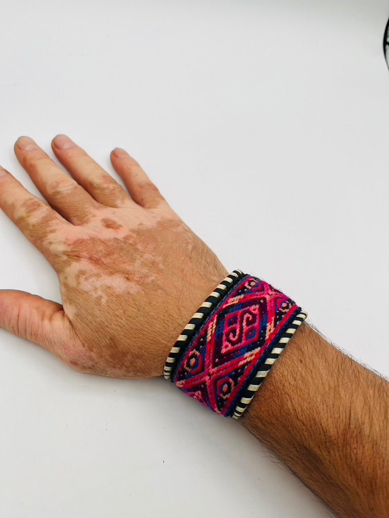 Leather Adjustable Wide Textile Bracelet by Collective Journey Art