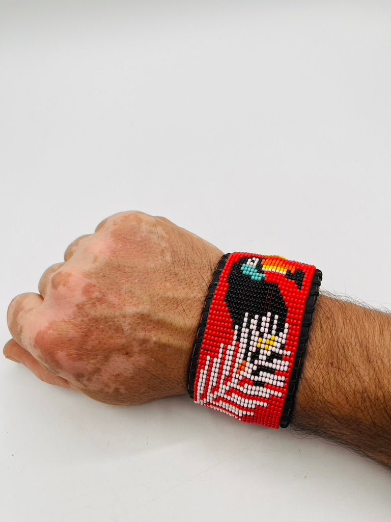 Beaded & Bendable Leather Cuff by Collective Journey Art