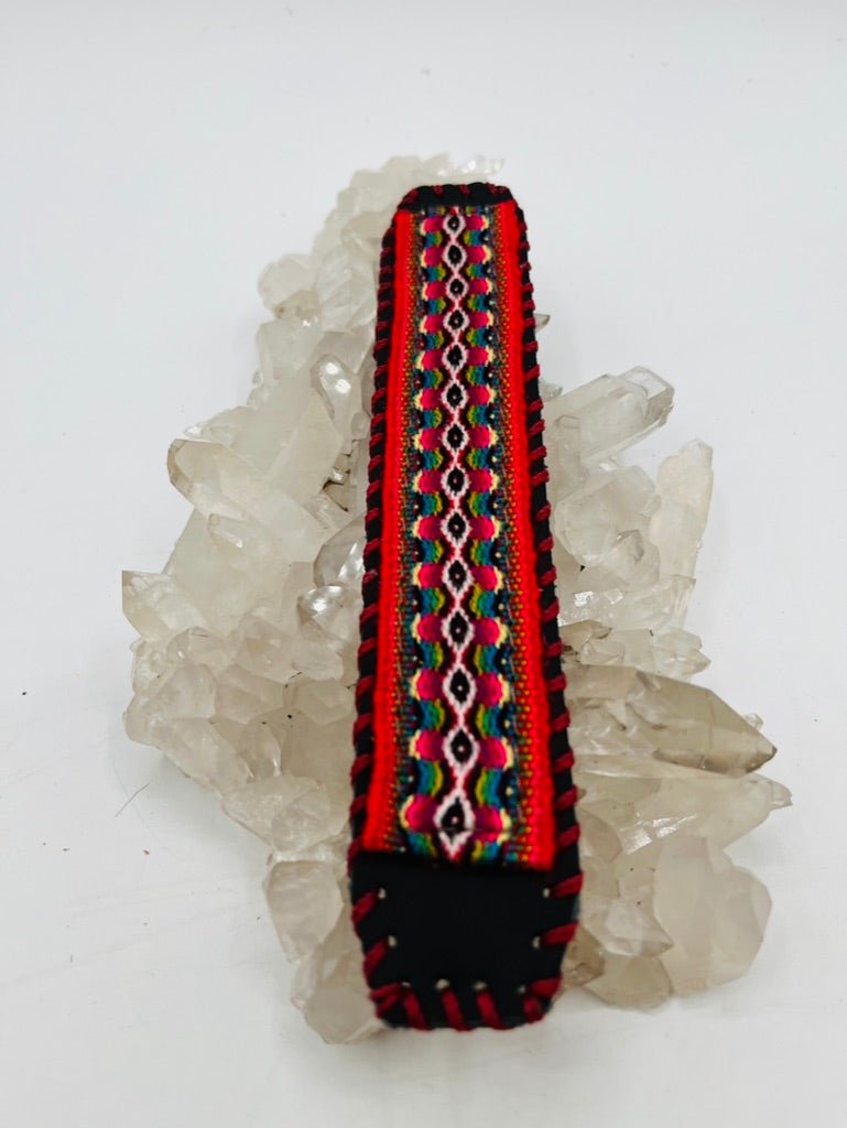 Handwoven Textile - Leather Bendable Cuff by Collective Journey Art
