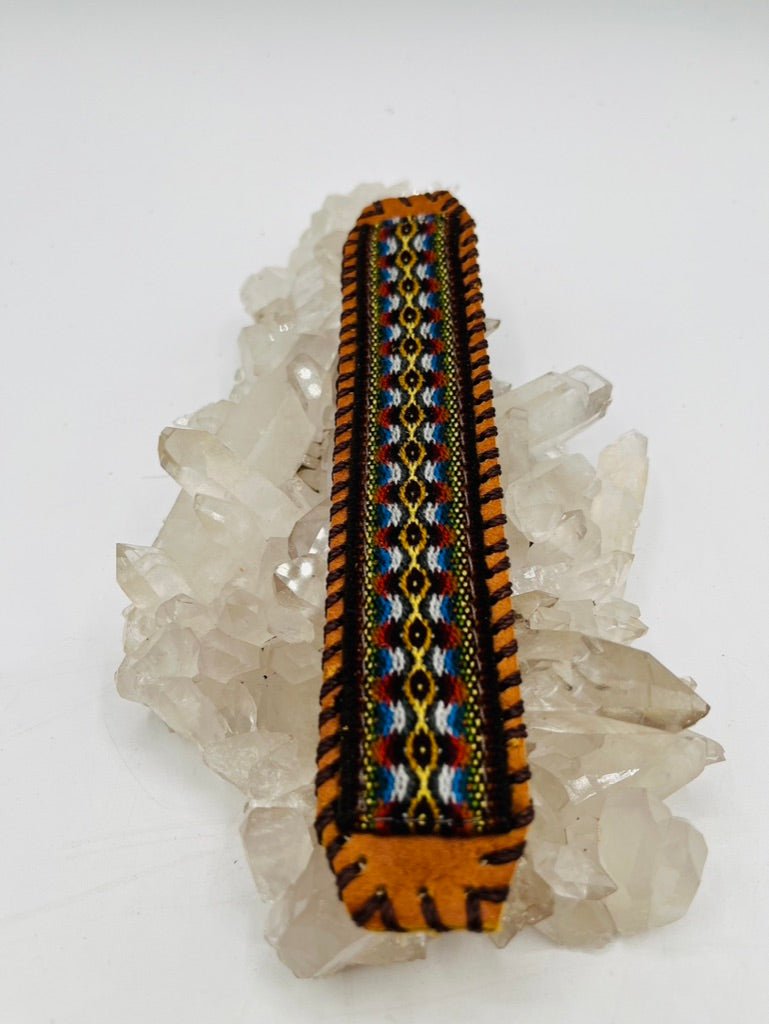 Handwoven Textile - Leather Bendable Cuff by Collective Journey Art