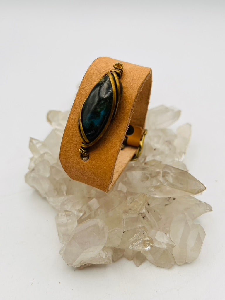 Leather Gem Buckle Bracelet by Collective Journey Art