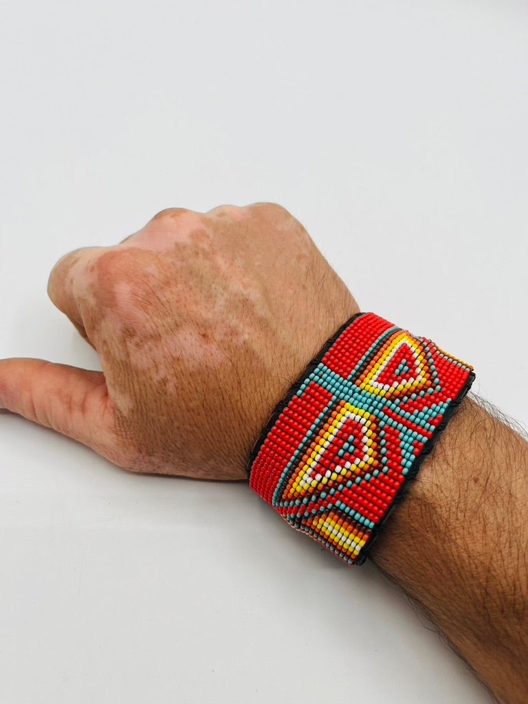 Beaded & Bendable Leather Cuff by Collective Journey Art