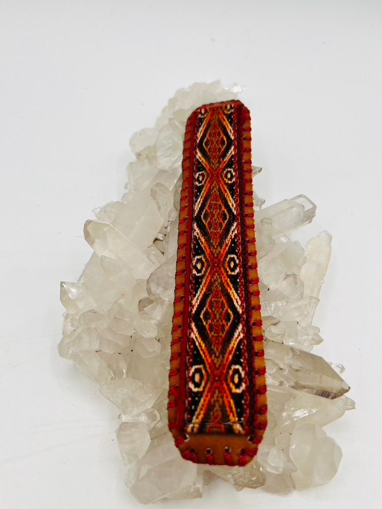 Handwoven Textile - Leather Bendable Cuff by Collective Journey Art