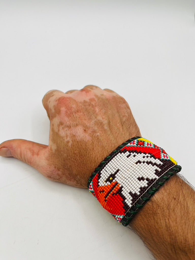 Beaded & Bendable Leather Cuff by Collective Journey Art
