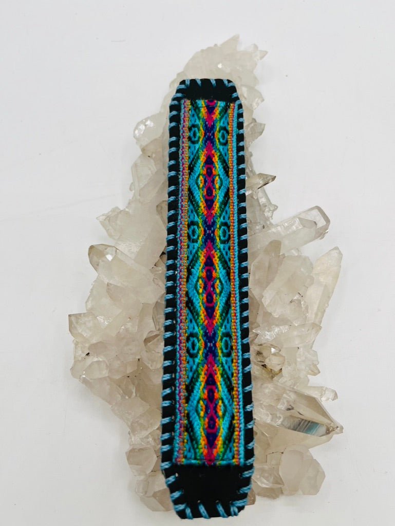 Handwoven Textile - Leather Bendable Cuff by Collective Journey Art