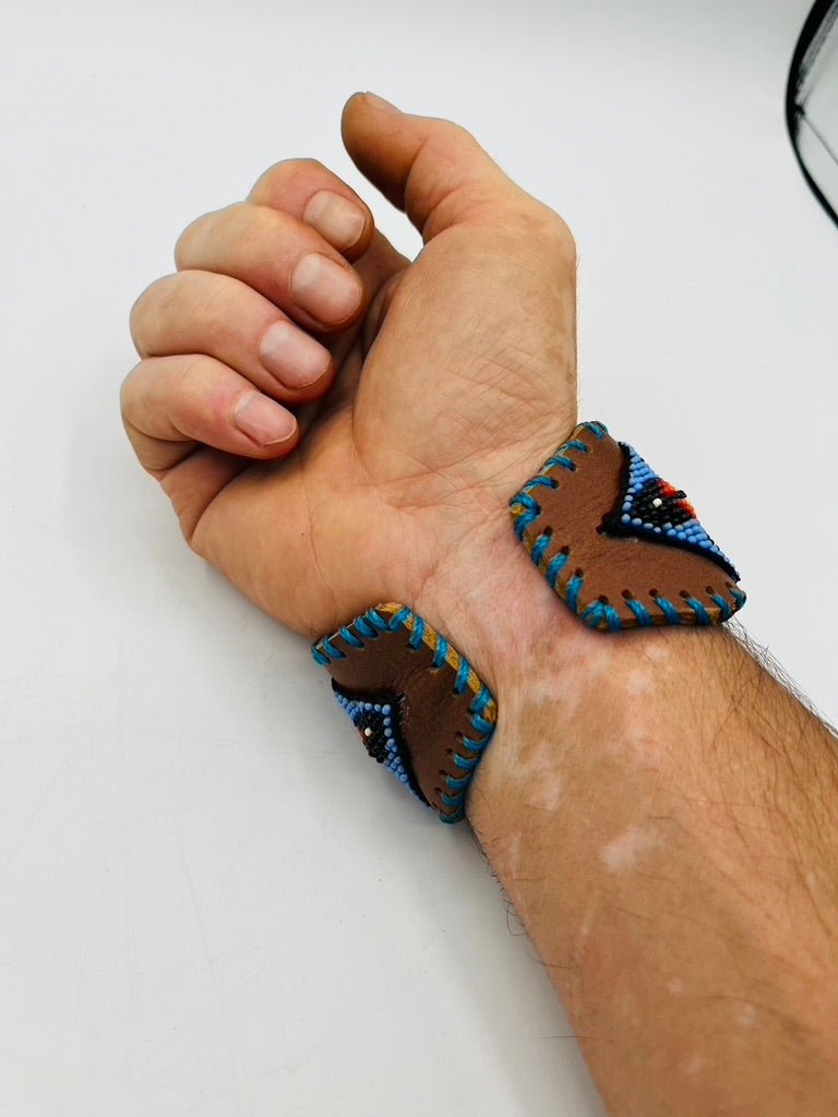 Beaded & Bendable Leather Cuff by Collective Journey Art