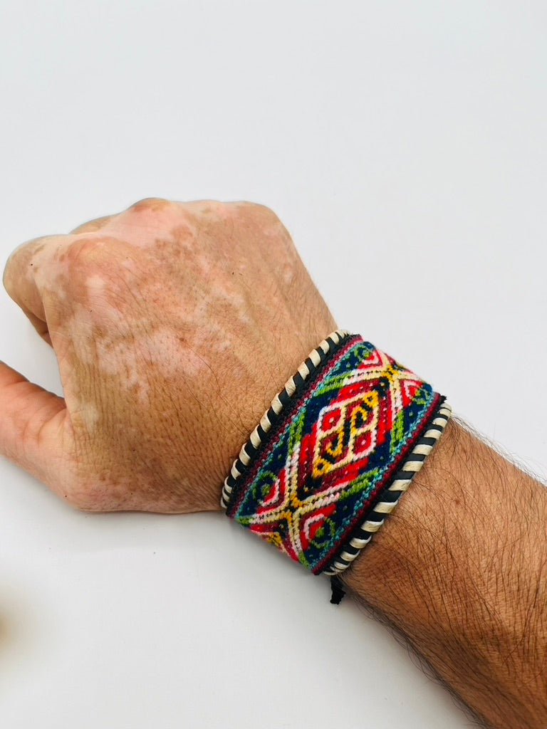 Leather Adjustable Wide Textile Bracelet by Collective Journey Art