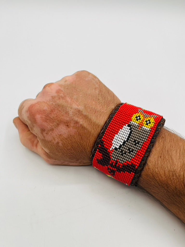 Beaded & Bendable Leather Cuff by Collective Journey Art