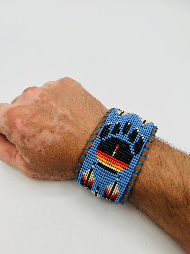Beaded & Bendable Leather Cuff by Collective Journey Art