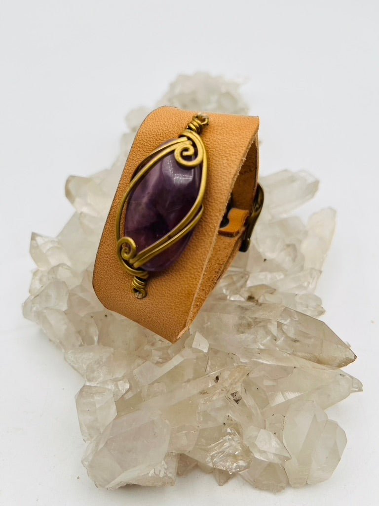 Leather Gem Buckle Bracelet by Collective Journey Art