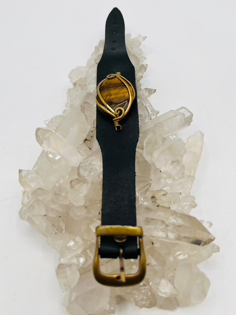 Leather Gem Buckle Bracelet by Collective Journey Art
