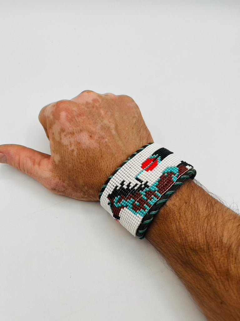 Beaded & Bendable Leather Cuff by Collective Journey Art