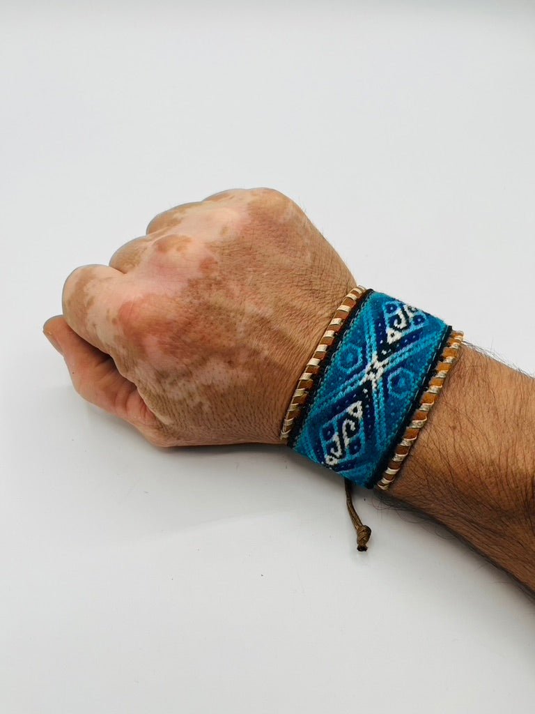 Leather Adjustable Wide Textile Bracelet by Collective Journey Art