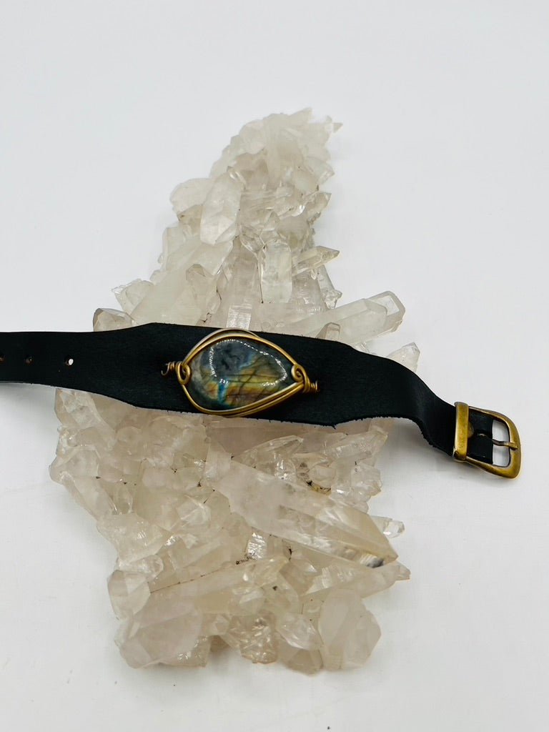 Leather Gem Buckle Bracelet by Collective Journey Art