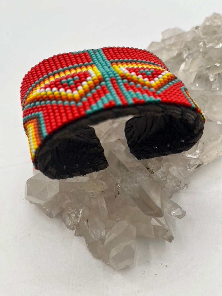 Beaded & Bendable Leather Cuff by Collective Journey Art