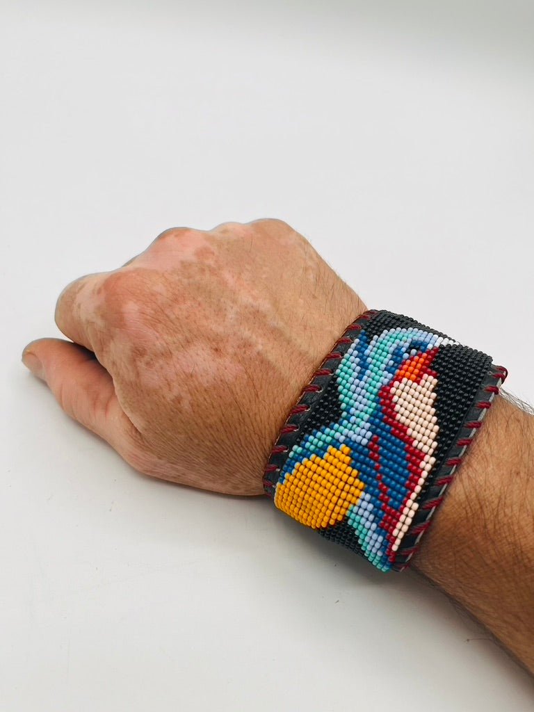 Beaded & Bendable Leather Cuff by Collective Journey Art