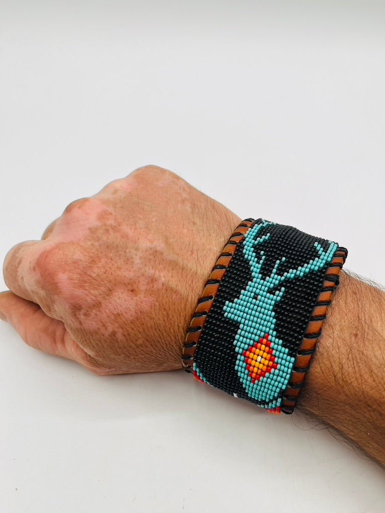 Beaded & Bendable Leather Cuff by Collective Journey Art