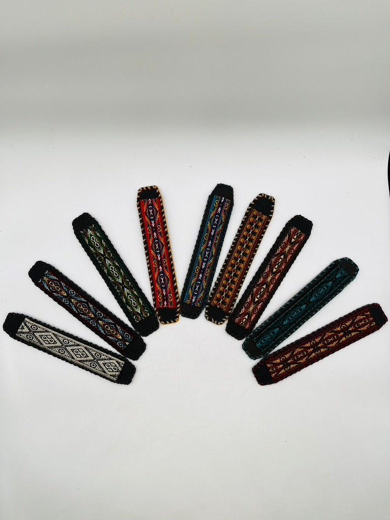 Handwoven Textile - Leather Bendable Cuff by Collective Journey Art
