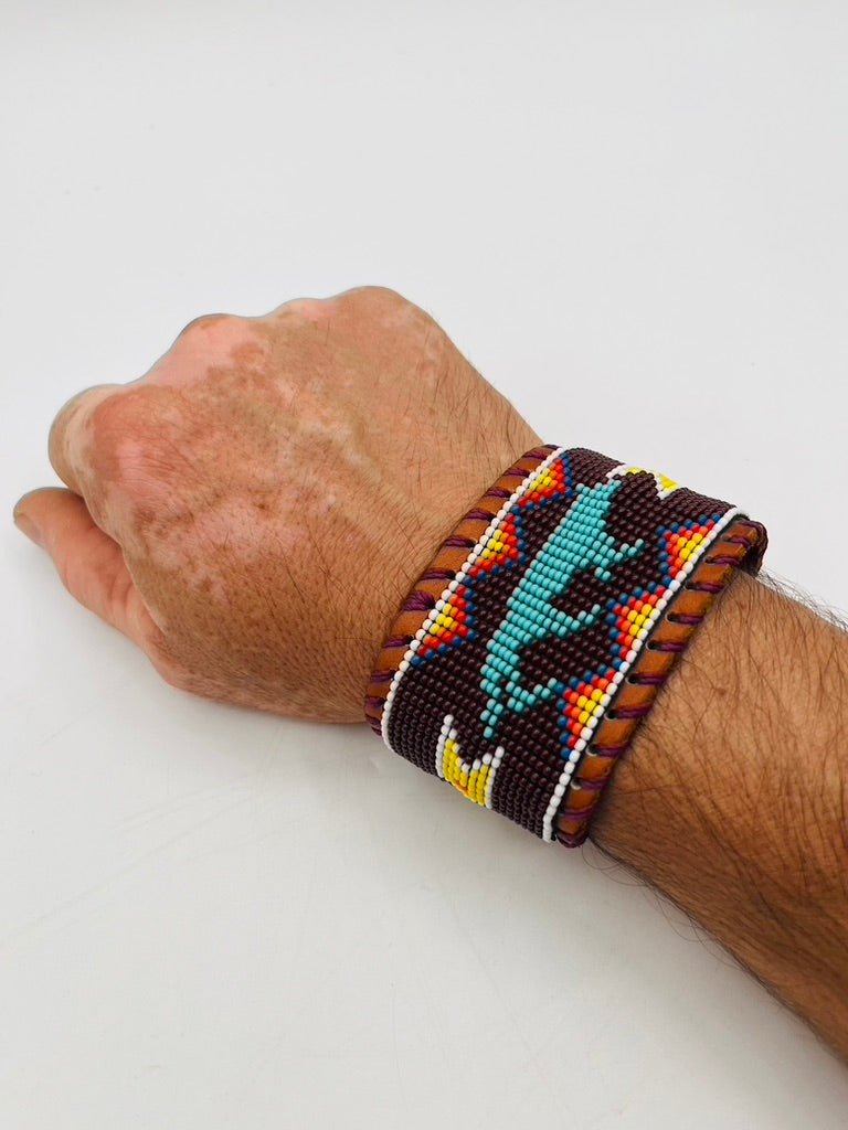Beaded & Bendable Leather Cuff by Collective Journey Art