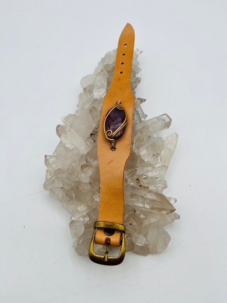 Leather Gem Buckle Bracelet by Collective Journey Art