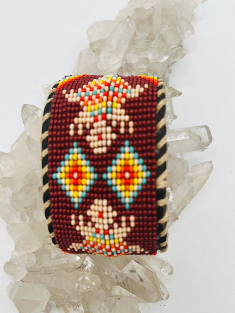 Beaded & Bendable Leather Cuff by Collective Journey Art