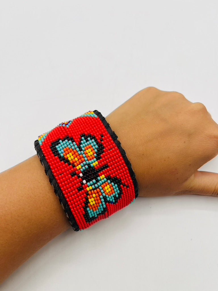 Beaded & Bendable Leather Cuff by Collective Journey Art