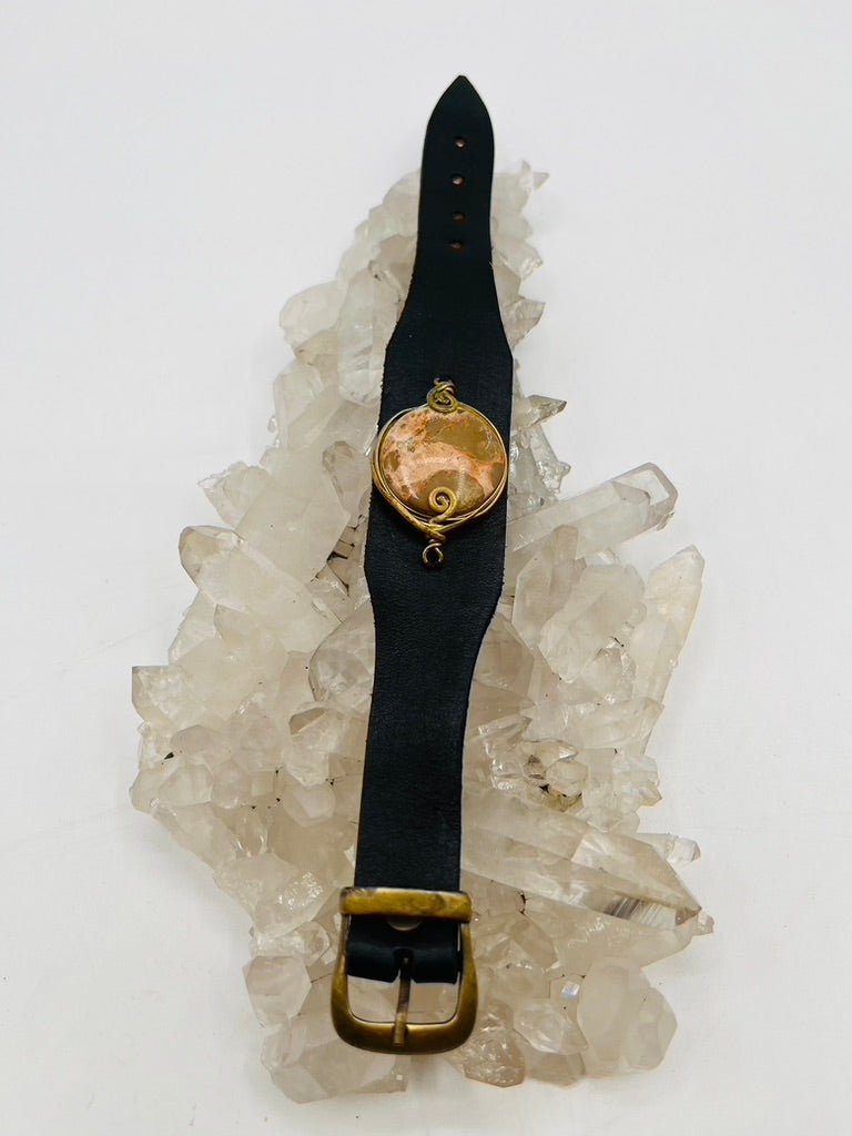 Leather Gem Buckle Bracelet by Collective Journey Art