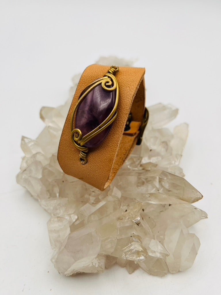 Leather Gem Buckle Bracelet by Collective Journey Art