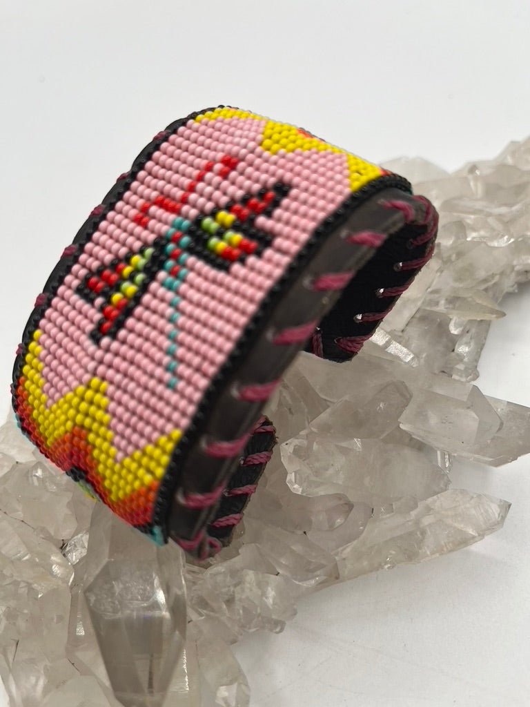 Beaded & Bendable Leather Cuff by Collective Journey Art