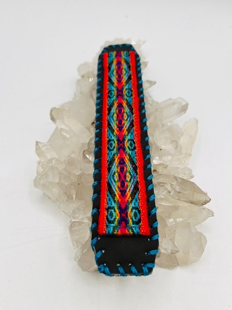 Handwoven Textile - Leather Bendable Cuff by Collective Journey Art