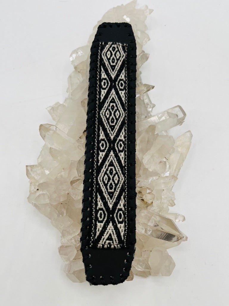 Handwoven Textile - Leather Bendable Cuff by Collective Journey Art