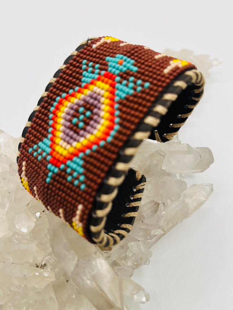 Beaded & Bendable Leather Cuff by Collective Journey Art