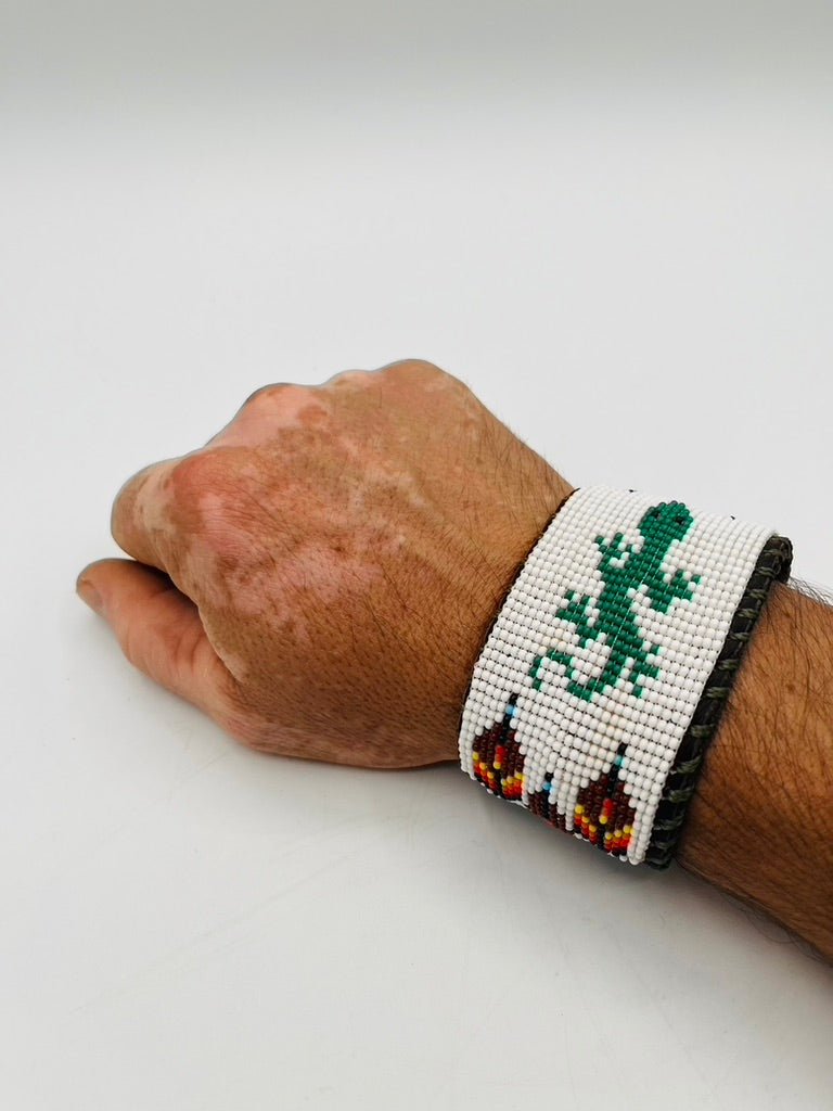Beaded & Bendable Leather Cuff by Collective Journey Art